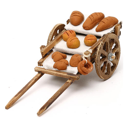 Wooden cart with bread, 8 cm Neapolitan nativity scene 1