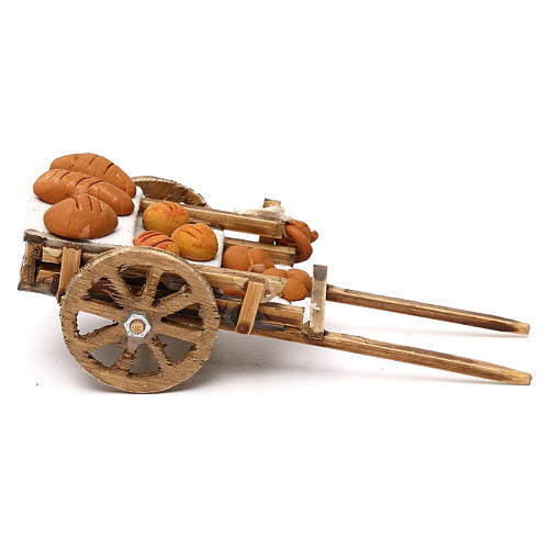 Wózek z drewna z chlebem szopka neapolitańska 8 cm 3
