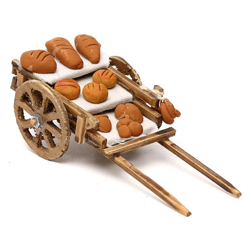 Wooden cart with bread, 8 cm Neapolitan nativity 2