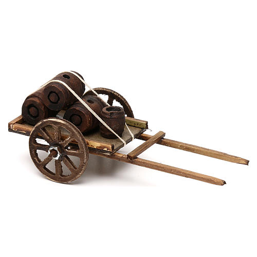 Wózek z beczkami z drewna szopka neapolitańska 8 cm 2