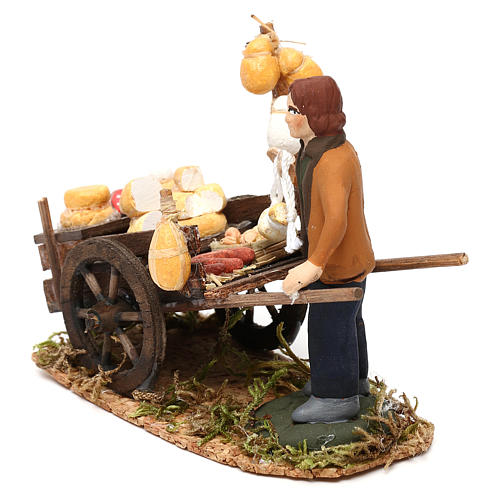 Cured meats cart with seller for Neapolitan Nativity scene 8 cm 3