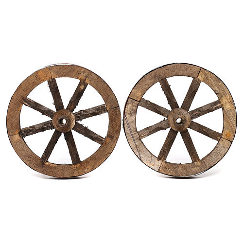 Conjunto duas rodas para carrinho em madeira 14 cm 1