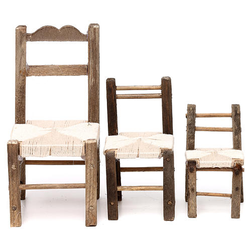 Set 3 sillas de madera 10-12-14 cm belén napolitano 1
