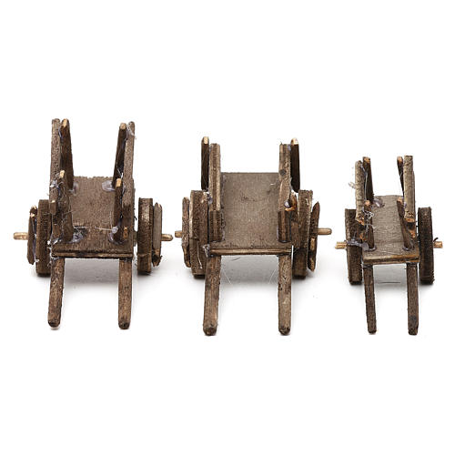 Three wooden carts for Neapolitan Nativity Scene 4/6 cm 1