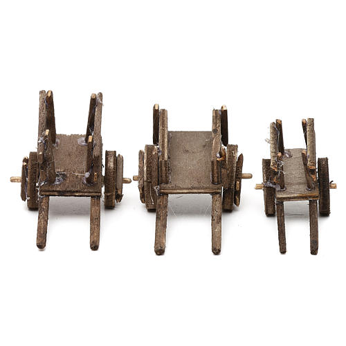 Set charrettes en bois trois modèles crèche napolitaine 4-6 cm 1