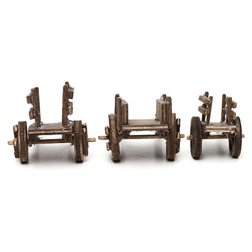 Conjunto carrinhos em madeira três modelos para presépio napolitano com peças de 4-6 cm de altura média 5