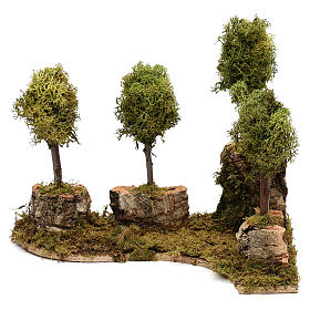 Grove with 4 trees in wood and moss, suitable for Nativity Scene of 8 cm