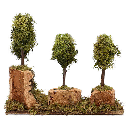 Grove with 4 trees in wood and moss, suitable for Nativity Scene of 8 cm 4