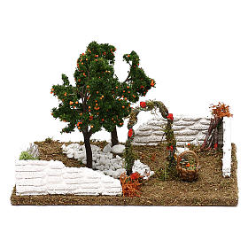 Krippenszenerie Garten mit Orangenbäumen und Bogen, für 8 cm Krippe