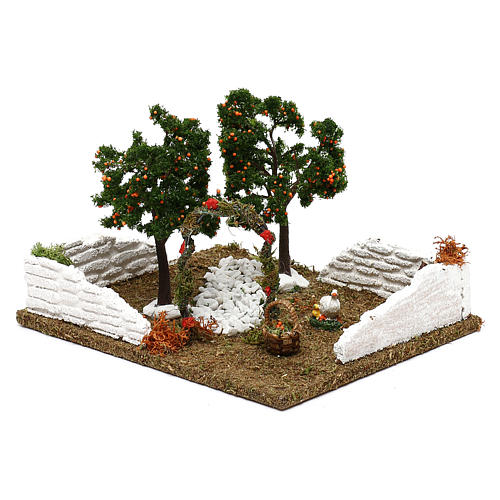 Jardín con árboles de naranjas para belén 8 cm 3