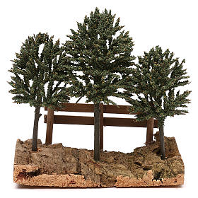 Trees on rock with fence for Nativity scene 8 cm