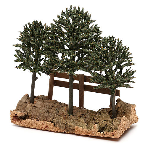Trees on rock with fence for Nativity scene 8 cm 2
