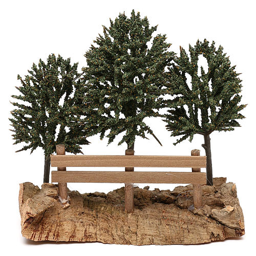 Trees on rock with fence for Nativity scene 8 cm 3
