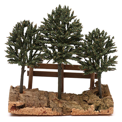 Miniature trees on rock with fence, for 8 cm nativity 1