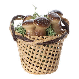 Comida em Miniatura para Presépio: Cesta com cogumelos para bricolagem presépio altura real 4 cm