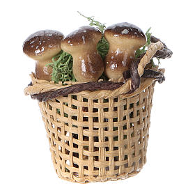 Comida em Miniatura para Presépio: Cesta com cogumelos para bricolagem presépio altura real 4 cm
