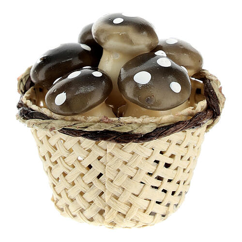 Miniature mushroom basket for DIY nativity, real h 4 cm 1