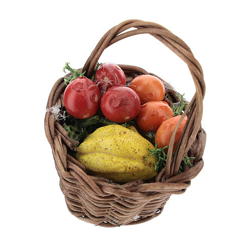 Miniature mixed fruit basket with handle, 12 cm nativity 1