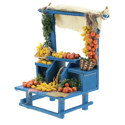 Estande azul frutos estilo napolitano para presépio com figuras de 13 cm de altura média 3