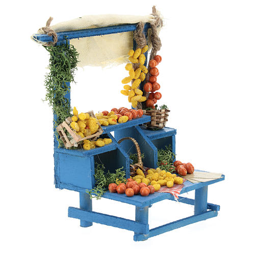 Estande azul frutos estilo napolitano para presépio com figuras de 13 cm de altura média 4