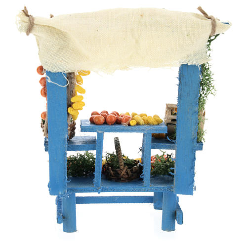 Estande azul frutos estilo napolitano para presépio com figuras de 13 cm de altura média 5