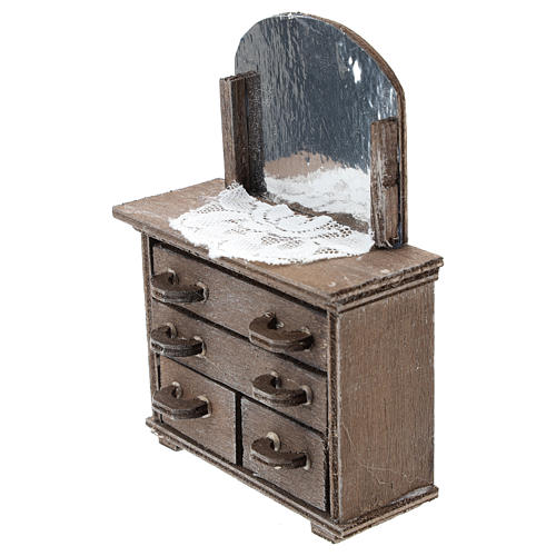 Chest of drawers with mirror and doily for Nativity scenes 10 cm 2
