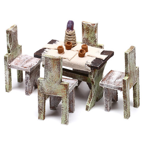 Mini table with 4 chairs for 12 cm nativity, 5x5x5 cm 2