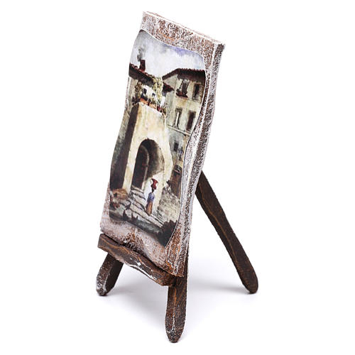 Easel with canvas, for 10 cm nativity 10x5x5 cm 3