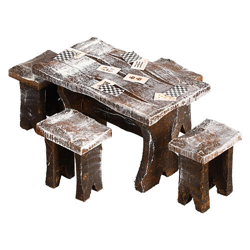 Table with cards and stools of 5x5x5 cm for Nativity scene of 10 cm 3