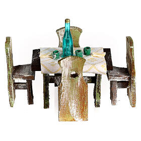 Gedeckter Tisch und 4 Stühle, 5x5x5 cm, für 10 cm Krippe