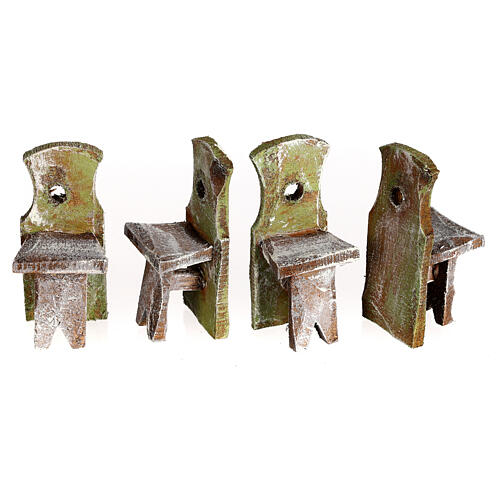 Set table with 4 chairs for Nativity scene of 10 cm 5x5x5 cm 4