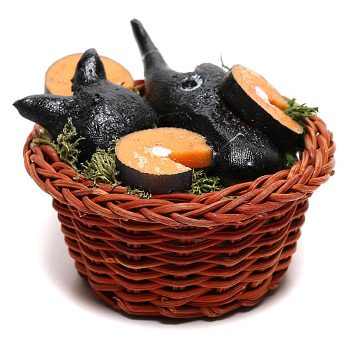 Round basket with fish for Neapolitan Nativity scene of 24 cm 1