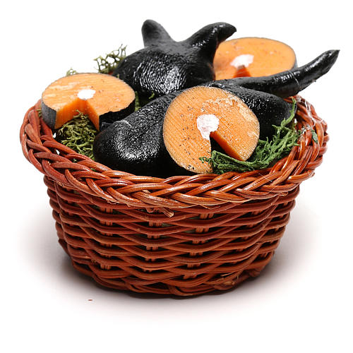 Round basket with fish for Neapolitan Nativity scene of 24 cm 3