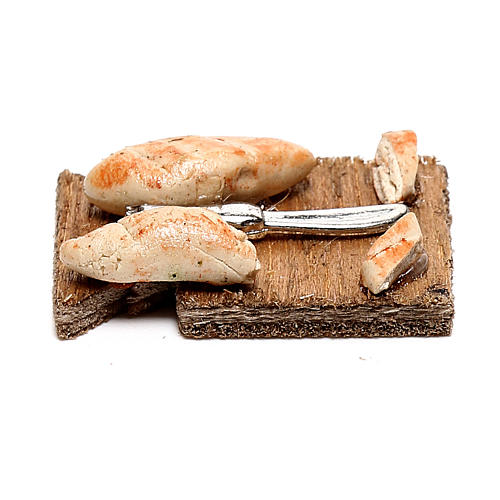 Tábua de corta com pão fatiado para presépio napolitano com figuras de 12 cm de altura média 1