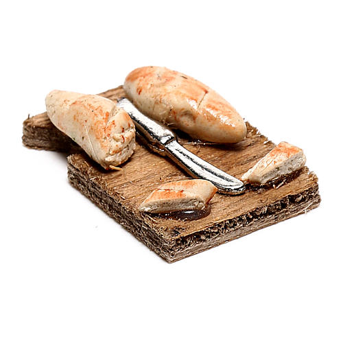 Tábua de corta com pão fatiado para presépio napolitano com figuras de 12 cm de altura média 2