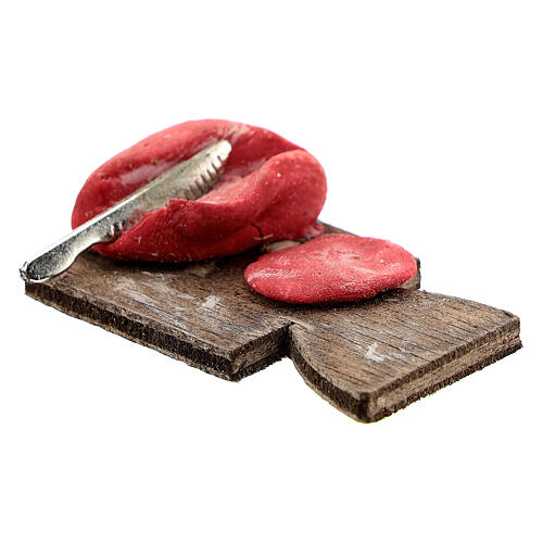 Tabla de cortar con tajadas de carne para belén napolitano de 12 cm 2