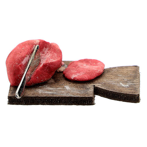 Tagliere con carne a fette per presepe napoletano di 12 cm 1