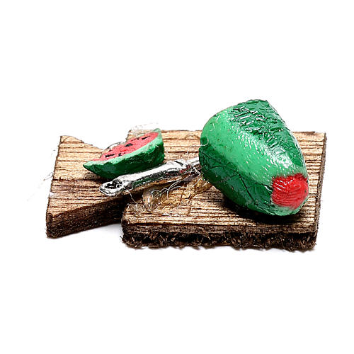Holzbrett mit Wassermelone für 12cm neapolitanische Krippe 1