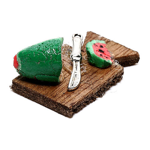 Holzbrett mit Wassermelone für 12cm neapolitanische Krippe 2