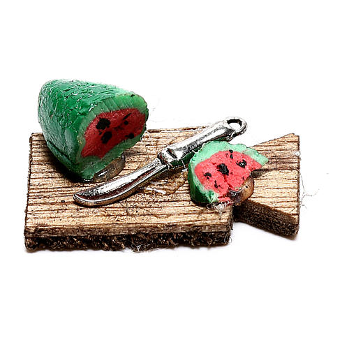 Holzbrett mit Wassermelone für 12cm neapolitanische Krippe 3