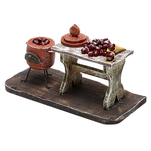 Banco e pentola con castagne presepi 12 cm 2