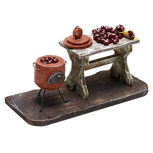 Counter and pots with chestnuts, 12 cm nativity 3