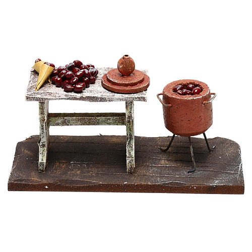 Counter and pots with chestnuts, 12 cm nativity 4
