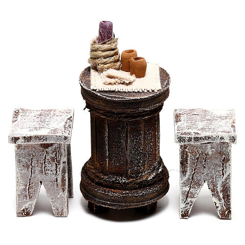 Miniature round table with stools, 10 cm nativity 1