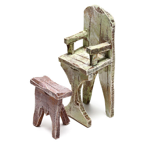 Cadeira barbeiro com apoio para os pés para bricolagem presépio com figuras de 10 cm de altura média 2