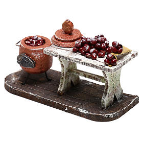 Scène casserole et table châtaignes crèche 10 cm