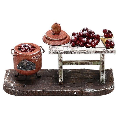 Scene with chestnut pot and table, 10 cm nativity 1