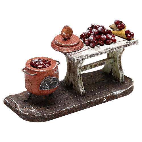 Scene with chestnut pot and table, 10 cm nativity 3