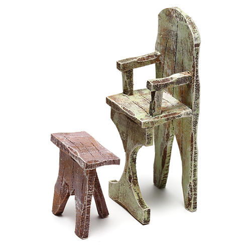 Cadeira e apoio para os pés barbeiro para presépio com figuras de 12 cm de altura média 2