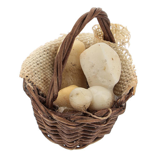 Mini wicker basket with cheese, 12 cm Neapolitan nativity 1
